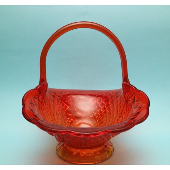 Amberina Indiana Glass Fruit Diamond Pattern Carnival Glass Basket Cadmium Glow - Picture 3 of 7